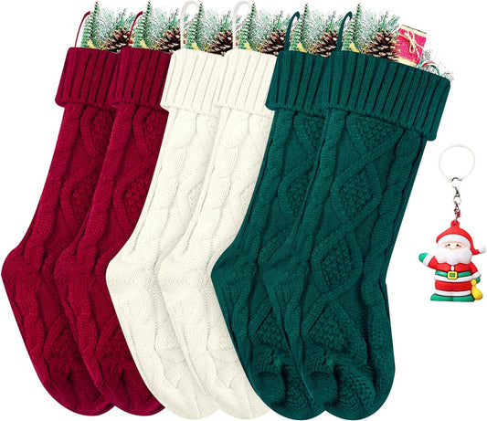 ZGCYSMHT Christmas Stockings 18 Inches Classic Cable Knitted Set Large Classic Fireplace Hanging Stockings for Kids,Family Stocking Holiday Party Xmas Decoration（Red White Green Pack 6 ）