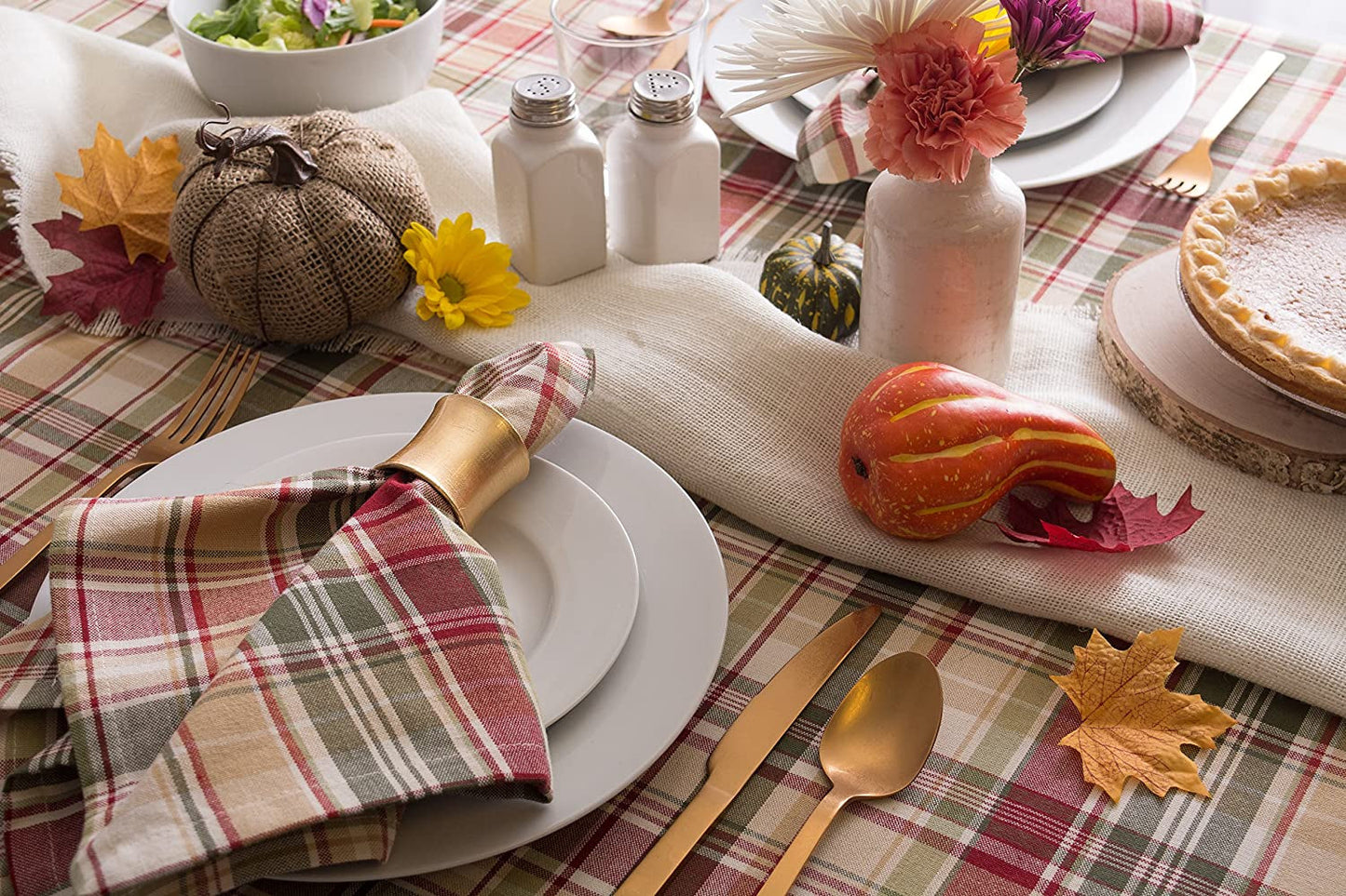 DII Give Thanks Plaid Fall Table Decor, Autumn & Thanksgiving Tabletop Linens, 60X104 Rectangle Tablecloth