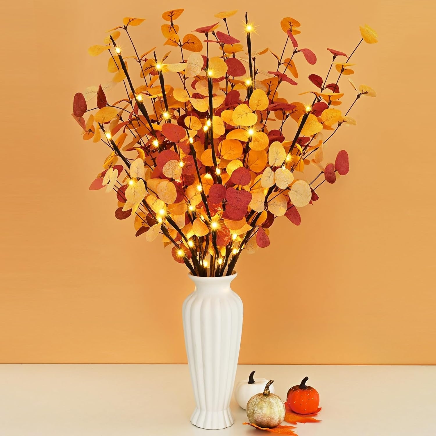 BLEUM CADE 6Pcs Fall Eucalyptus Stems, Faux Fall Leaves Stems for Decoration, Fall Flowers Artificial for Home Thanksgiving Table Centerpieces Autumn Decor Clearance Home & Garden > Decor > Seasonal & Holiday Decorations BLEUM CADE 8Pc With Lights 27.5Inch