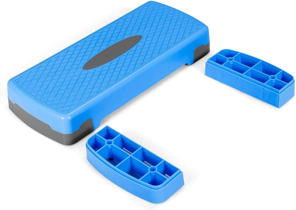 FANTASK Adjustable Workout Aerobic Stepper Platform, Fitness Exercise Step Deck Rhythmic Pedal Trainer, 4"-6" Levels Height Adjustable with Risers and Non-Slip Surface for Home Gym Workout, Blue