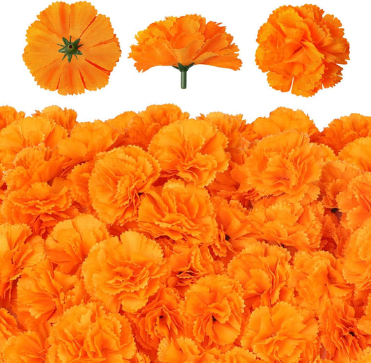 Hommtina 50 Pcs Marigold Flowers Silk Artificial Marigold Flowers, Mexican Flowers Decoration for Baby Shower Wedding Party Decoration Halloween Christmas New Year Decor
