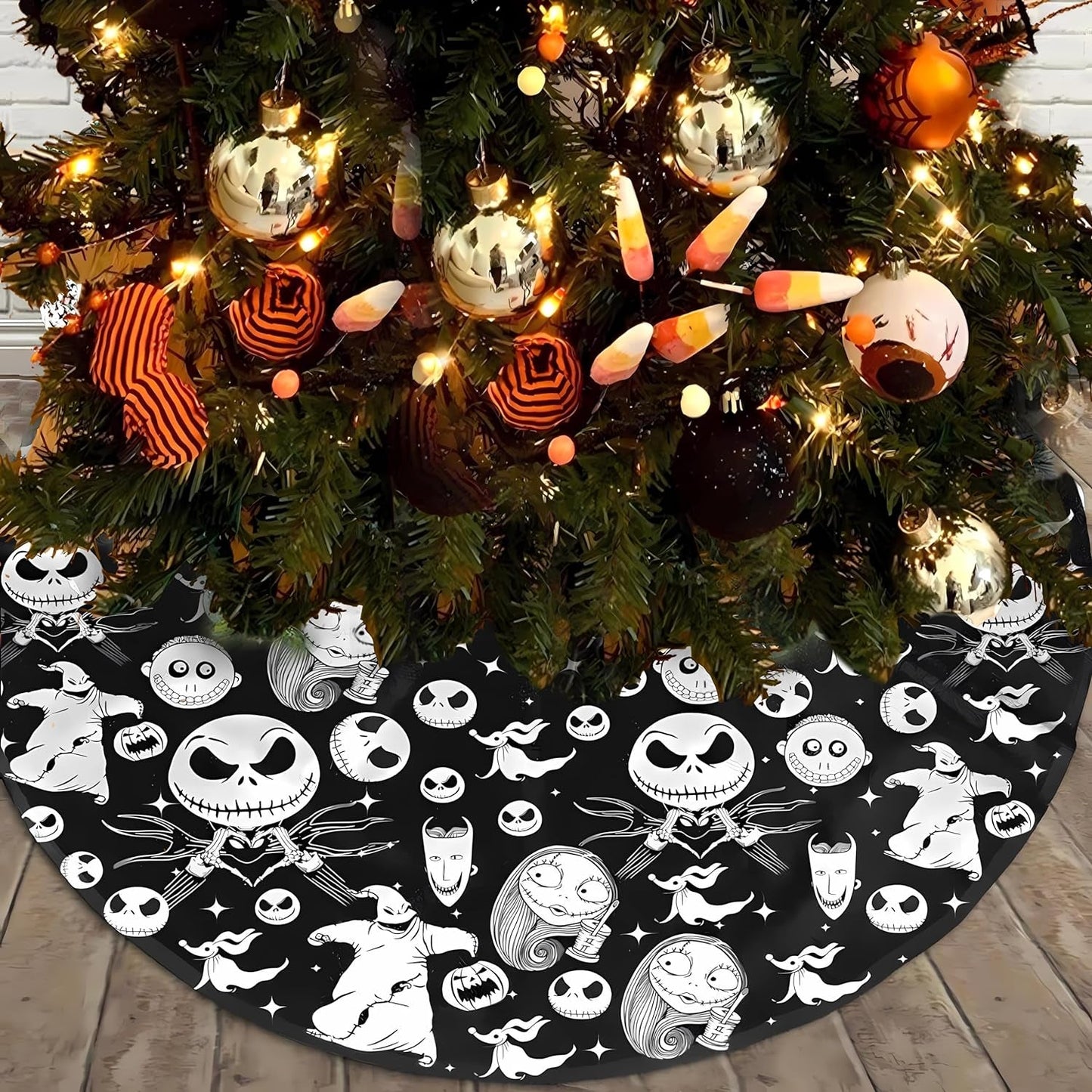 Halloween Tree Skirt Gift, Tree Skirt Living Room Decor Tree Mat for Halloween Thanksgiving Christmas Holiday Party Decorations 48Inches
