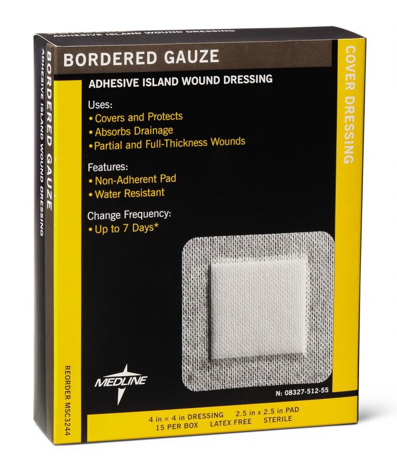 Sterile Bordered Gauze, 4" X 4" Dressing, 2.5" X 2.5" Pad, Case of 150