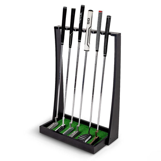 Gosports Premium Wooden Golf Putter Stand - Indoor Display Rack - Holds 6 Clubs - Black