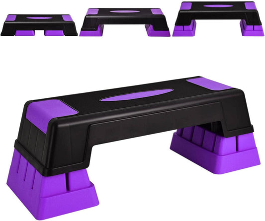 Happytools 28'' Aerobic Stepper, 5’’ 7’’ 9’’ Levels Height Adjustable Fitness Step Trainer, Exercise Step Platform W/Risers & Non-Slip Foot Pads for Home Gym Cardio Strength Training