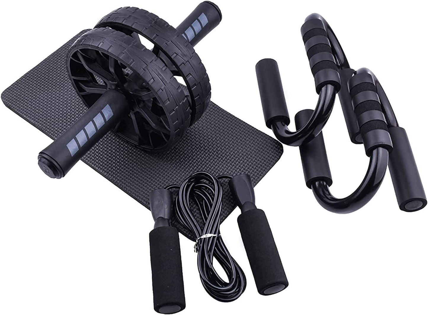 Hinzonek Abdominal Wheel Roller Exercise with Push Bar Knee Mat Skipping Rope for Home Exercise0 Abdominal Roller Waist Wheel Wheel Set Abdominal Roller Exercise Abdominal Wheel Roller Abdominal