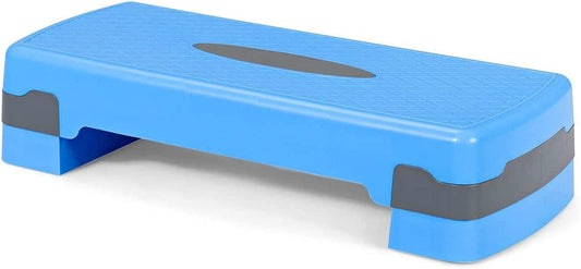 Hysache Aerobic Stepper Platform, 26" Adjustable Exercise Step Deck with Risers and Non-Slip Surface, 4"-6" Levels Height Adjustable Workout Pedal Trainer for Home Gym Workout (Blue+Grey)