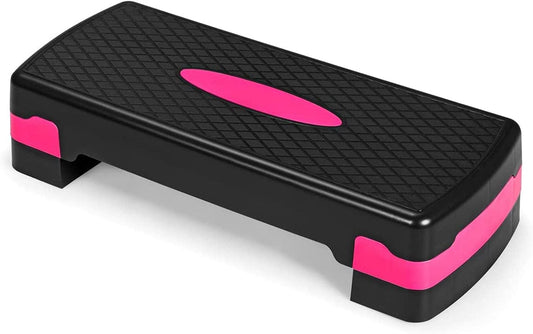 Hysache Aerobic Stepper Platform, 26" Adjustable Exercise Step Deck with Risers and Non-Slip Surface, 4"-6" Levels Height Adjustable Workout Pedal Trainer for Home Gym Workout (Pink+Black)