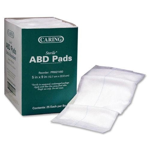 Caring Non-Sterile Abdominal Pads: 5" x 9", 576 Count, Sterile