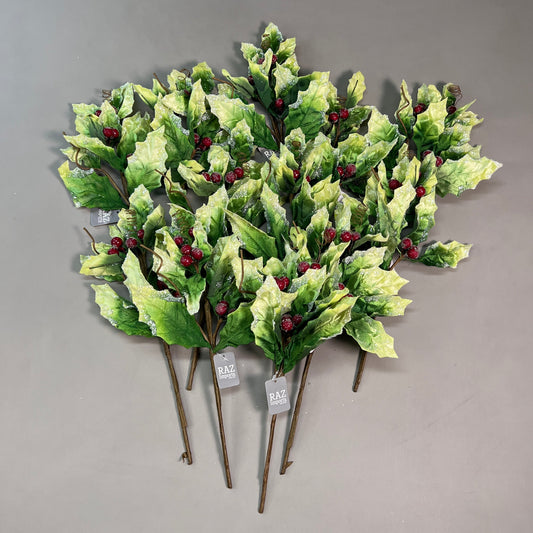 RAZ IMPORTS 12-PK Christmas Holiday 16.5" Glittered Edge Holly Pick F4126006 (New)