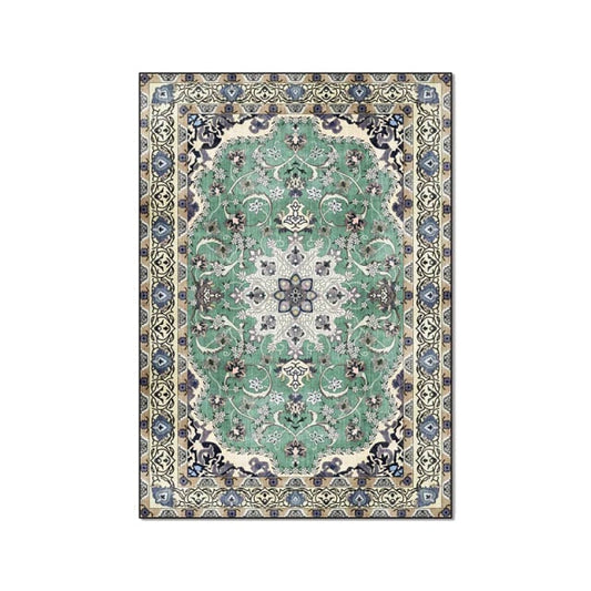 Ethnic Retro Green Flower Non-Slip Area Rug