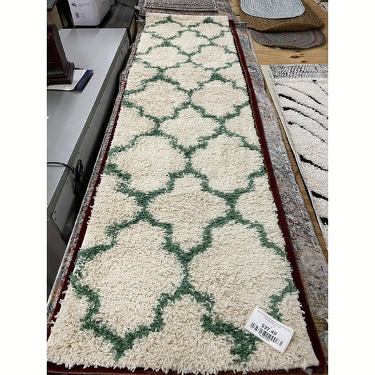 Suez Geometric Ivory/Green Area Rug, Rug Size: Runner 2'2" x 8'