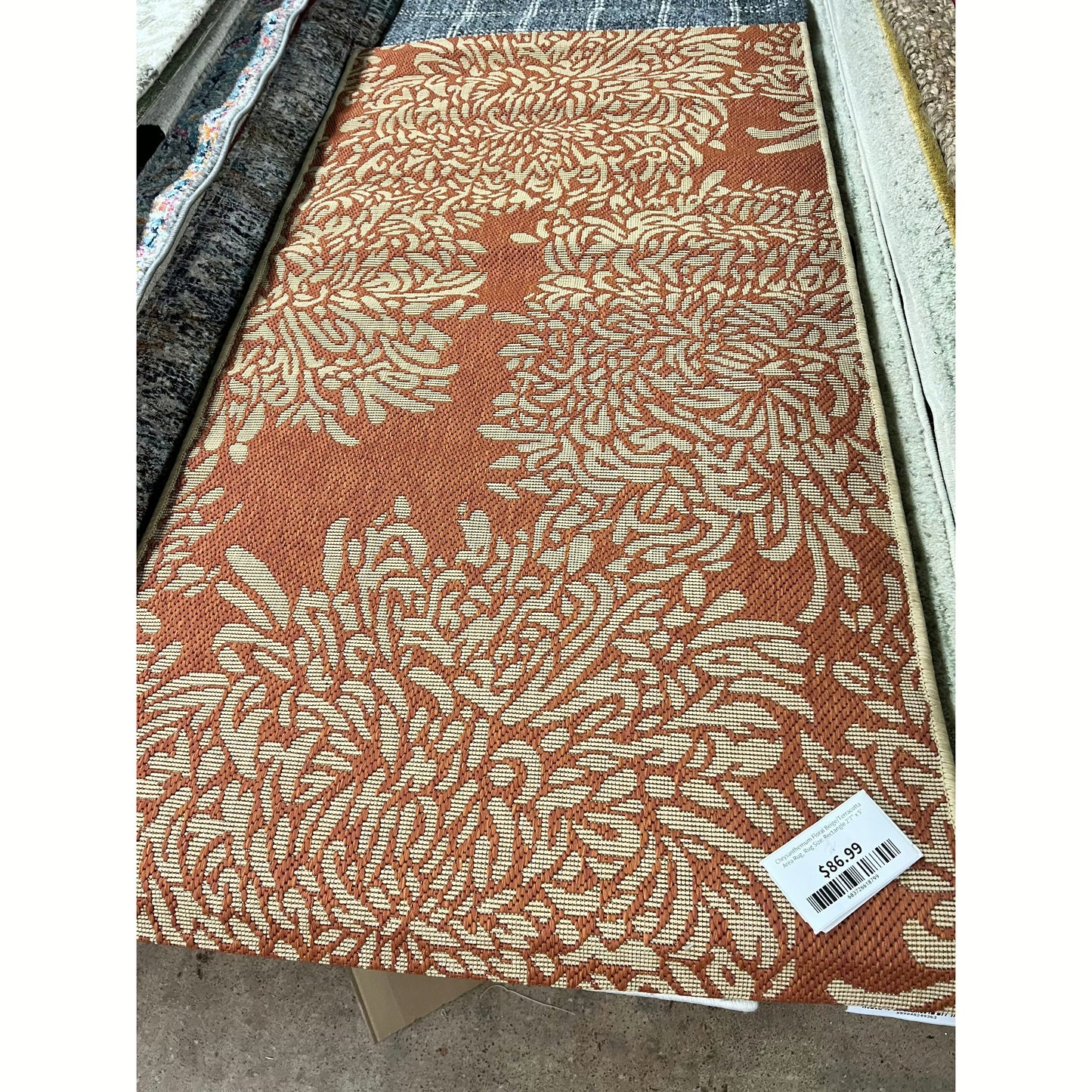 Chrysanthemum Floral Beige/Terracotta Area Rug, Rug Size: Rectangle 2'7" x 5'