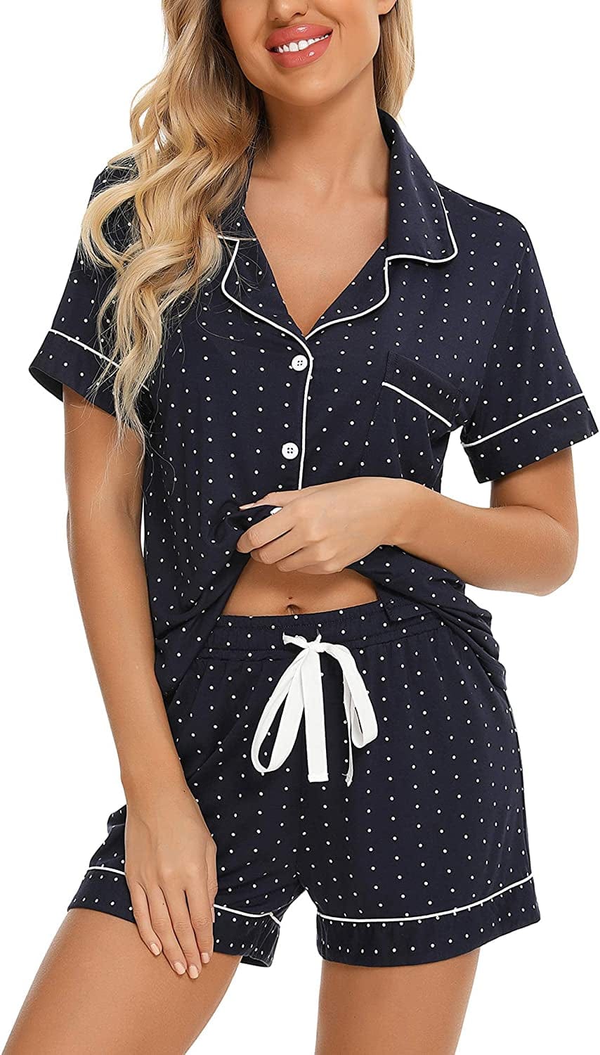 Samring Women'S Button down Pajama Set V-Neck Short Sleeve Sleepwear Soft Pj Sets S-XXL