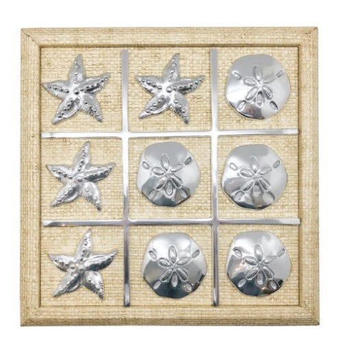 Starfish & Sand Dollar Sand Faux Grass Cloth Tic Tac Toe Set