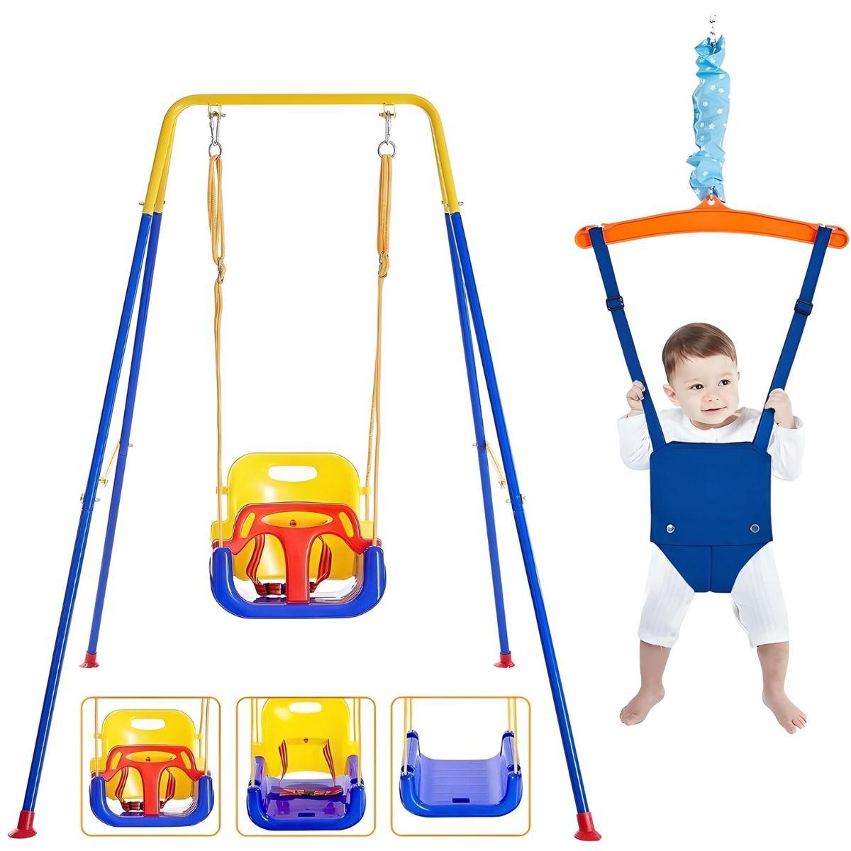 Toddly JoySwing 2-in-1 Toddler Swing Set & Baby Jumper Bouncer Playset